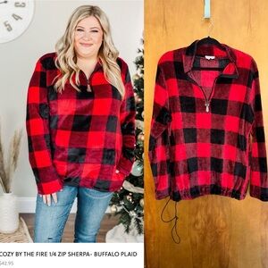 The Pulse Boutique Half Zip buffalo plaid checkered Pullover